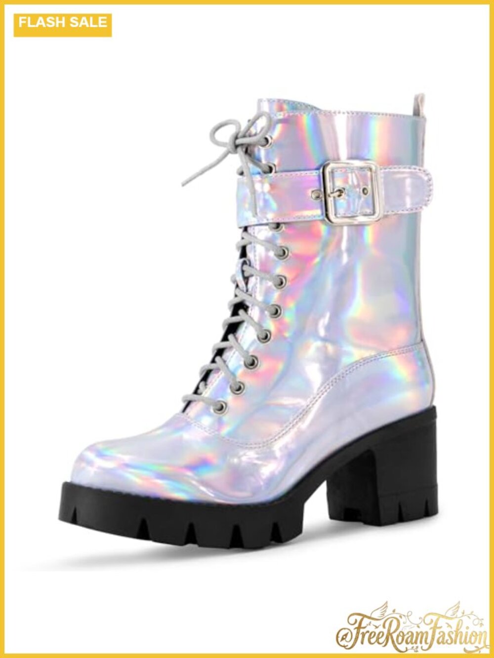 Faux Leather Lace Up Chunky Heel Combat Boots
